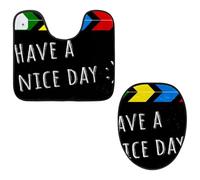 VAPOKF Lot de 2 tapis contour WC en forme de U et housse pour abattant de toilettes, en flanelle, doux et antidérapant, avec housse pour abattant de toilettes, motif tableau noir « Have a Nice Day »