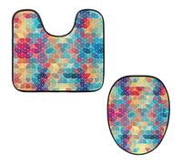 VAPOKF Lot de 2 tapis contour WC en forme de U et housse pour abattant de toilettes, tapis de salle de bain en flanelle douce et antidérapante, housse pour abattant de toilettes, motif abstrait
