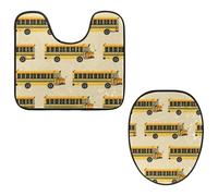 VAPOKF Lot de 2 tapis contour WC en forme de U et housse pour abattant de WC, en flanelle, doux et antidérapant, motif bus scolaire