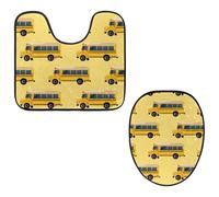 VAPOKF Lot de 2 tapis contour WC en forme de U et housse pour abattant de WC, en flanelle, doux et antidérapant, motif bus scolaire