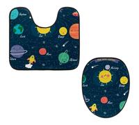 VAPOKF Lot de 2 tapis contour WC en forme de U et housse pour abattant de WC, tapis de salle de bain en flanelle douce et antidérapante, housse pour abattant de toilettes, système solaire, cercle