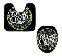VAPOKF Lot de 2 tapis contour WC en forme de U et housse pour abattant de WC, tapis de salle de bain en flanelle douce et antidérapante pour abattant de toilettes, motif Happy Earth Day