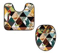 VAPOKF Lot de 2 tapis contour WC en forme de U et housse pour abattant de WC, tapis de salle de bain en flanelle douce et antidérapante pour abattant de toilettes, motif flamant rose tropical, oiseau