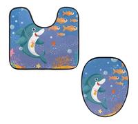 VAPOKF Lot de 2 tapis contour WC en forme de U et housse pour abattant de WC, tapis de salle de bain en flanelle douce et antidérapante - Motif bébé requin portant une tétine