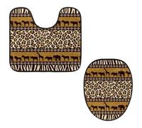 VAPOKF Lot de 2 tapis contour WC en forme de U et housse pour abattant de WC, tapis de salle de bain en flanelle douce et antidérapante pour abattant de toilettes, motif animaux sauvages africains