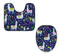 VAPOKF Lot de 2 tapis contour WC en forme de U et housse pour abattant de WC, tapis de salle de bain en flanelle douce et antidérapante, housse pour abattant de toilettes, motif lama dans un champ