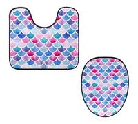 VAPOKF Lot de 2 tapis contour WC en forme de U et housse pour abattant de WC, tapis de salle de bain en flanelle douce et antidérapante, housse pour abattant de toilettes, écailles de sirène