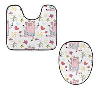 VAPOKF Lot de 2 tapis contour WC en forme de U et housse pour abattant de WC, tapis de salle de bain en flanelle douce et antidérapante, motif princesse cochon de ballet, couronne de ballet, cochon