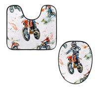 VAPOKF Lot de 2 tapis contour WC en forme de U et housse pour abattant de WC, tapis de salle de bain en flanelle douce et antidérapante pour abattant de toilettes, motif croix de moteur aquarelle