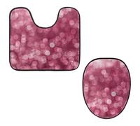 VAPOKF Lot de 2 tapis contour WC en forme de U et housse pour abattant de WC, tapis de salle de bain en flanelle douce et antidérapante pour abattant de toilettes, effet pailleté rose brillant