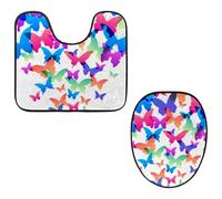 VAPOKF Lot de 2 tapis contour WC en forme de U et housse pour abattant de WC, tapis de salle de bain en flanelle douce et antidérapante - Motif papillon