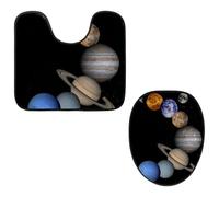 VAPOKF Lot de 2 tapis contour WC en forme de U et housse pour abattant de WC, tapis de salle de bain en flanelle douce et antidérapante pour abattant de toilettes, motif système solaire Univers