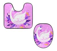 VAPOKF Lot de 2 tapis contour WC en forme de U et housse pour abattant de WC, tapis de salle de bain en flanelle douce et antidérapante pour abattant de toilettes, magnifique princesse cygne, fond