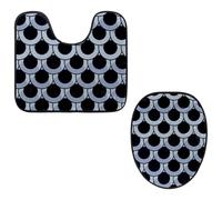 VAPOKF Lot de 2 tapis contour WC en forme de U et housse pour abattant de WC, tapis de salle de bain en flanelle douce et antidérapante, motif écailles de sirène, noir