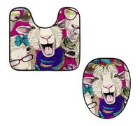 VAPOKF Lot de 2 tapis contour WC en forme de U et housse pour abattant de WC, tapis de salle de bain en flanelle douce et antidérapante, housse pour abattant de toilettes, motif mouton habillé rire