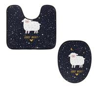 VAPOKF Lot de 2 tapis contour WC en forme de U et housse pour abattant de WC, tapis de salle de bain en flanelle douce et antidérapante, housse pour abattant de toilettes, motif lama dans un ciel
