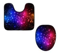VAPOKF Lot de 2 tapis contour WC en forme de U et housse pour abattant de WC, tapis de salle de bain en flanelle douce et antidérapante pour abattant de toilettes, ciel étoilé, galaxie