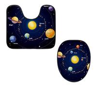 VAPOKF Lot de 2 tapis contour WC en forme de U et housse pour abattant de WC, tapis de salle de bain en flanelle douce et antidérapante pour abattant de toilettes, système solaire, espace, galaxie