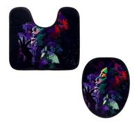 VAPOKF Lot de 2 tapis contour WC en forme de U et housse pour abattant de WC, tapis de salle de bain en flanelle douce et antidérapante pour abattant de toilettes, motif chanteur de jazz américain