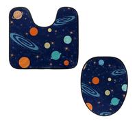 VAPOKF Lot de 2 tapis contour WC en forme de U et housse pour abattant de WC, tapis de salle de bain en flanelle douce et antidérapante pour abattant de toilettes, système solaire, planètes, étoiles