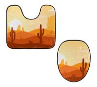 VAPOKF Lot de 2 tapis contour WC en forme de U et housse pour abattant de WC, tapis de salle de bain en flanelle douce et antidérapante, housse pour abattant de toilettes, motif cactus, lever du