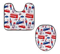 VAPOKF Lot de 2 tapis contour WC en forme de U et housse pour abattant de WC, tapis de salle de bain en flanelle douce et antidérapante, housse pour abattant de toilettes, motif bus londonien