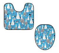 VAPOKF Lot de 2 tapis contour WC en forme de U et housse pour abattant de WC, tapis de salle de bain en flanelle douce et antidérapante, motif mouettes et poissons