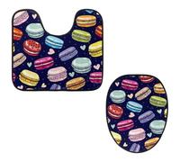 VAPOKF Lot de 2 tapis contour WC en forme de U - Tapis contour en forme de U et housse pour abattant de toilettes, en flanelle douce et antidérapante - Motif gâteau macarons et cœur - Bleu marine