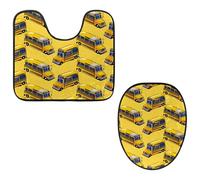 VAPOKF Lot de 2 tapis de salle de bain en forme de U et housse pour abattant de WC, tapis de salle de bain en flanelle douce et antidérapante pour abattant de toilettes, motif bus scolaire