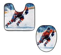 VAPOKF Lot de 2 tapis de salle de bain en forme de U et housse pour abattant de WC, tapis de salle de bain en flanelle douce et antidérapante pour siège de toilette, motif joueur de patinoire de