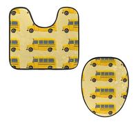 VAPOKF Lot de 2 tapis de salle de bain en forme de U et housse pour abattant de WC, tapis de salle de bain en flanelle douce et antidérapante pour abattant de toilettes, motif bus scolaire de dessin