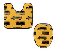 VAPOKF Lot de 2 tapis de salle de bain en forme de U et housse pour abattant de WC, tapis de salle de bain en flanelle douce et antidérapante, motif bus scolaire