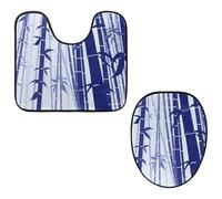 VAPOKF Lot de 2 tapis de salle de bain en forme de U et housse pour abattant de WC, tapis de salle de bain en flanelle douce et antidérapante, style scène plate