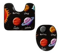 VAPOKF Lot de 2 tapis de salle de bain en forme de U et housse pour abattant de WC, tapis de salle de bain en flanelle douce et antidérapante pour abattant de toilettes, système solaire, univers