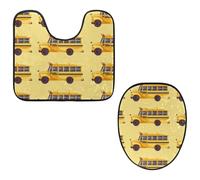 VAPOKF Lot de 2 tapis de salle de bain en forme de U pour WC - Tapis contour en forme de U et housse pour abattant de WC, tapis de bain en flanelle douce et antidérapante - Motif bus scolaire