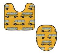 VAPOKF Lot de 2 tapis de salle de bain en forme de U pour WC - Tapis contour en forme de U et housse pour abattant de WC, tapis de bain en flanelle douce et antidérapante - Motif bus scolaire