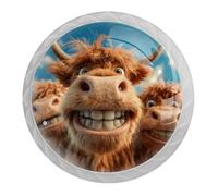 VAPOKF Lot de 4 boutons d'armoire drôles en forme de vache Highland, de qualité supérieure, ronds avec vis, pour meubles de cuisine, de chambre à coucher, blanc