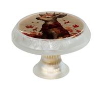 VAPOKF Lot de 4 boutons et poignées de placard en forme de cerf Sika en feuille d'érable - 35 mm - Poignée ronde transparente pour armoire - Deux tailles de vis incluses