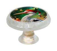 VAPOKF Lot de 4 boutons et poignées de placard en forme de cigogne de Noël - 35 mm - Poignée ronde transparente pour armoire - Deux tailles de vis incluses