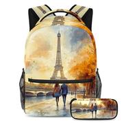 VAPOKF Lovers on The Paris Ensemble cartable pour adolescentes, filles, garçons, enfants, sac à dos avec trousse à crayons pour l'école primaire, secondaire et lycée, multicolore, Taille unique