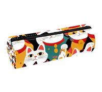 VAPOKF Lucky Cats Trousse à crayons en cuir synthétique avec motif imprimé sans couture pour fournitures de bureau pour femmes, filles, garçons, enfants, multicolore, 20x6.3x6.3 CM, Trousse à crayons