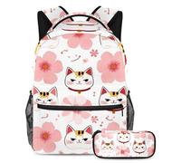 VAPOKF Maneki Neko Ensemble cartable pour adolescentes, filles, garçons, enfants, sac à dos avec trousse à crayons pour école primaire, secondaire, lycée