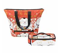 VAPOKF Maneki Neko Sac à main pour femme, sac fourre-tout à bandoulière avec sac à déjeuner isotherme, poignée sur le dessus et fermeture éclair, multicolore, Taille unique
