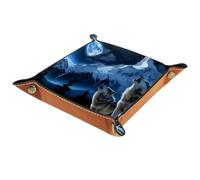VAPOKF Moon Wolf Plateau à lancer de dés portable en cuir microfibre, boîte de jeu pour D&D, RPG, jeux de table ou téléphone de bureau, 20,5 x 20,5 cm