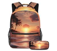 VAPOKF Palm Beach Ensemble cartable pour adolescentes, filles, garçons, enfants, sac à dos avec trousse à crayons pour école primaire, secondaire, lycée, multicolore, Taille unique, Ensemble cartable