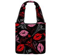 VAPOKF Pari Elffel Tower Red Lips Sac fourre-tout en toile pour femme Grand sac de transport réutilisable pour l'école, le travail, le bureau, les voyages, le shopping décontracté