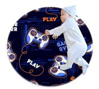 VAPOKF Petit tapis de salle de bain, motif manette Game over et camomille, antidérapant, tapis de sol, paillasson pour canapé, chambre d'enfant, décoration (rond, 0,8 m de diamètre)