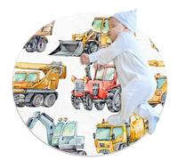 VAPOKF Petit tapis de salle de bain, pelleteuse, machines de construction, mélangeur, antidérapant à motif imprimé et camomille pour décoration de canapé, chambre à coucher, chambre d'enfant (rond