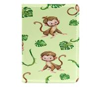 VAPOKF Porte-passeport bébé singe dans des lianes, feuille de palmier et jungle, étui de voyage en cuir, 11,5 x 16,5 cm, multicolore, 11.5x16.5cm/4.5x6.5 in, Vintage