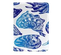 VAPOKF Porte-passeport en cuir avec motif coquillage bleu dessiné à la main, 11,5 x 16,5 cm, multicolore, 11.5x16.5cm/4.5x6.5 in, Vintage